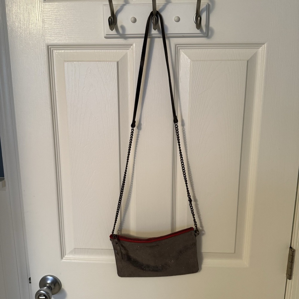 Rue De Bretagne Paris Gray Silver Metallic Leather Crossbody Bag Purse - Picture 10 of 12